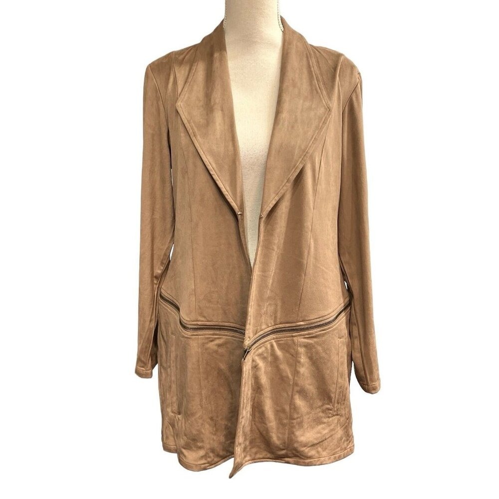 Simply Noelle Tan‎ Faux Suede Convertible Zip Off Jacket Dusters Womens L XL